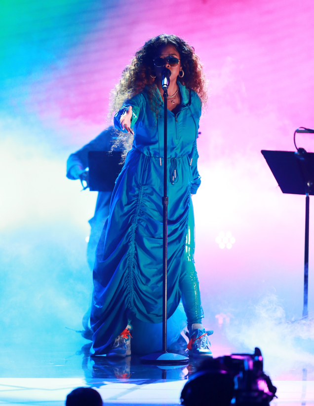 H.E.R performs onstage at the 2018 BET Awards at Microsoft Theater on June 24, 2018, in Los Angeles.
